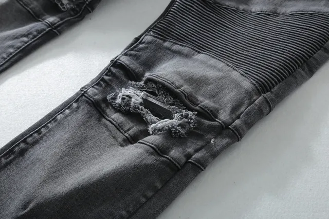 Balmain Biker-Style Distressed Charcoal Jeans 10