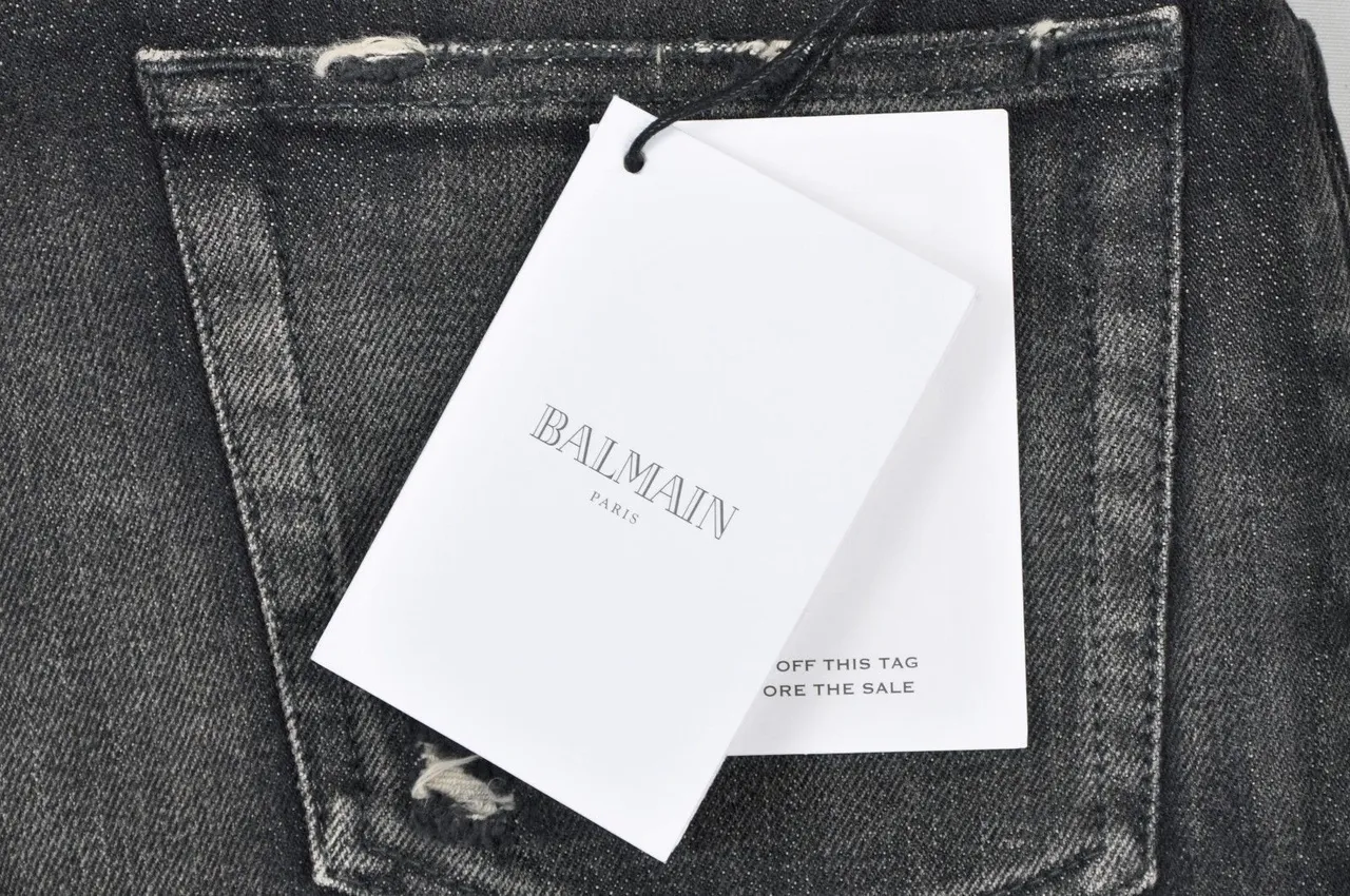 Balmain Biker-Style Distressed Charcoal Jeans 18