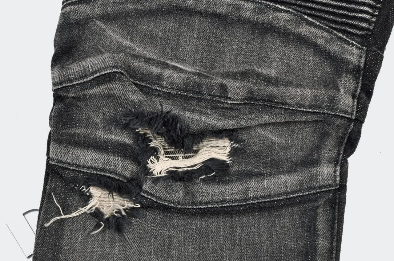 Balmain Biker-Style Distressed Charcoal Jeans 21