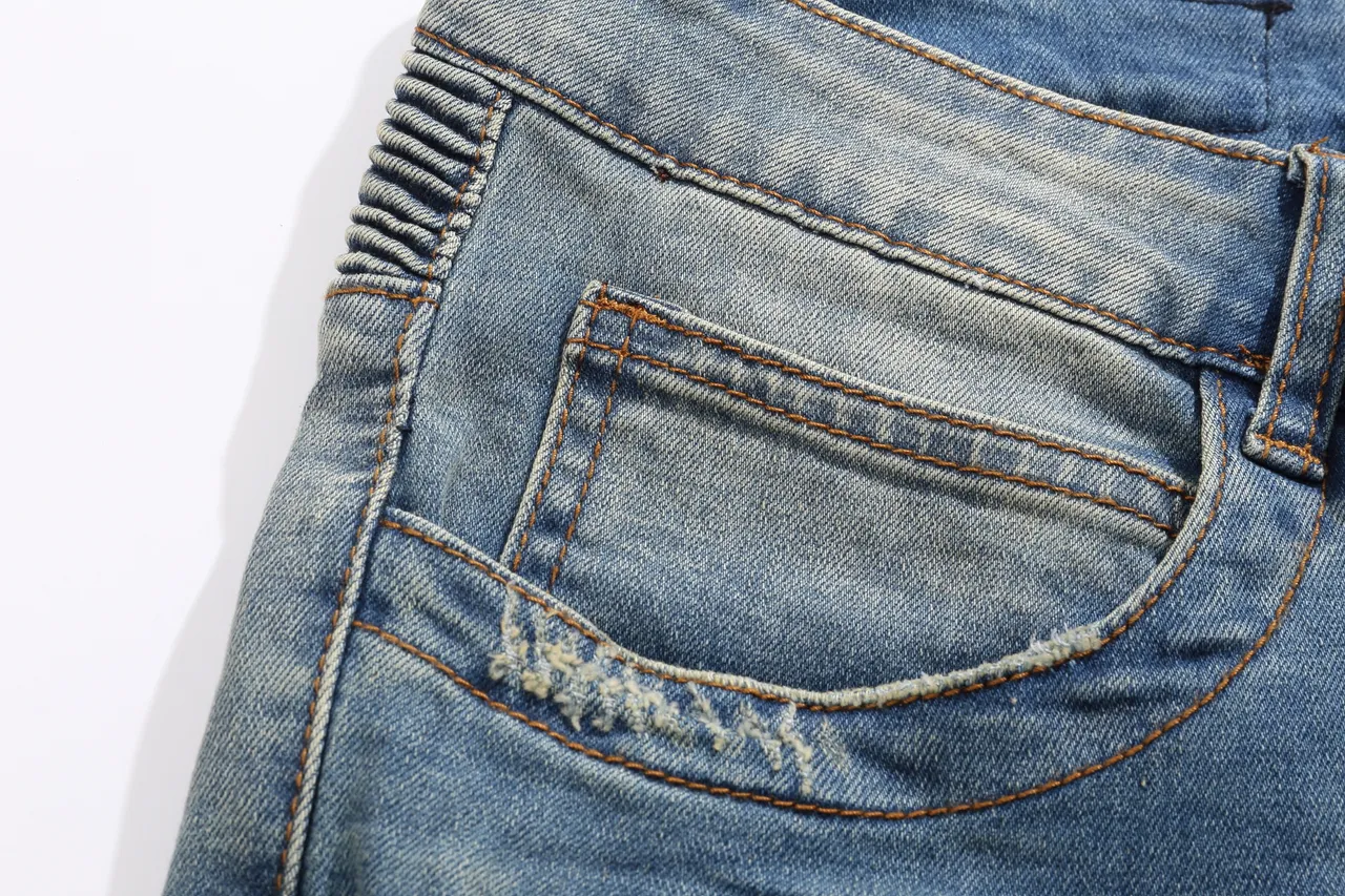 Balmain Moto-Panel Distressed Light Blue Denim Shorts 11