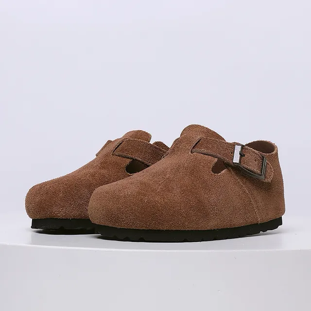 Birkenstock بيج أسود جلد سويد علوي حزام بإبزة واحدة لوفر 4