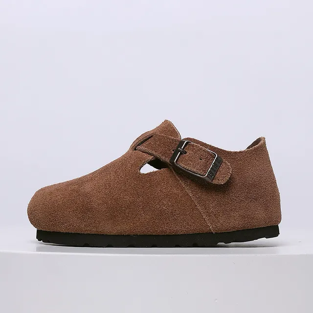 Birkenstock بيج أسود جلد سويد علوي حزام بإبزة واحدة لوفر 5