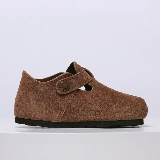 Birkenstock بيج أسود جلد سويد علوي حزام بإبزة واحدة لوفر 6