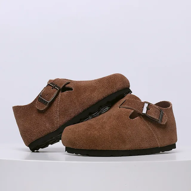 Birkenstock بيج أسود جلد سويد علوي حزام بإبزة واحدة لوفر 7