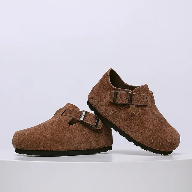 Birkenstock بيج أسود جلد سويد علوي حزام بإبزة واحدة لوفر 9