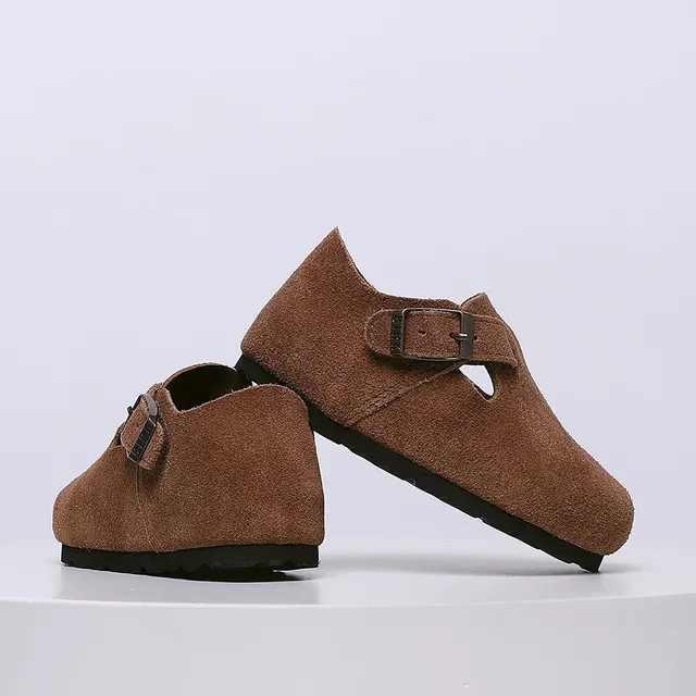 Birkenstock بيج أسود جلد سويد علوي حزام بإبزة واحدة لوفر 10