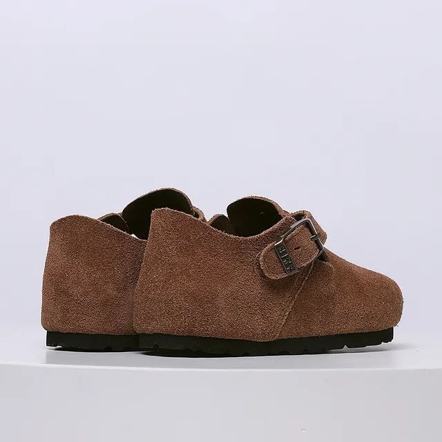 Birkenstock بيج أسود جلد سويد علوي حزام بإبزة واحدة لوفر 11