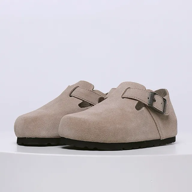 Birkenstock بيج أسود جلد سويد علوي حزام بإبزة واحدة لوفر 13