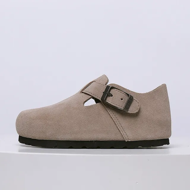 Birkenstock بيج أسود جلد سويد علوي حزام بإبزة واحدة لوفر 14