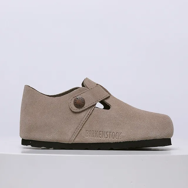 Birkenstock بيج أسود جلد سويد علوي حزام بإبزة واحدة لوفر 15