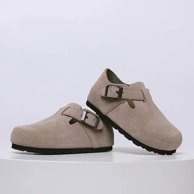 Birkenstock بيج أسود جلد سويد علوي حزام بإبزة واحدة لوفر 18