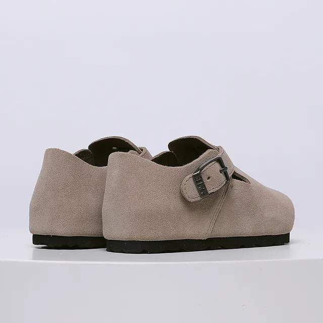 Birkenstock بيج أسود جلد سويد علوي حزام بإبزة واحدة لوفر 20