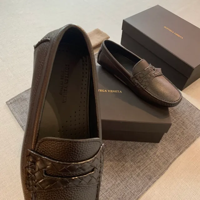 Bottega Veneta Andiamo Cuir noir grainé Intrecciato Tissé Vamp Mocassin 4