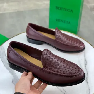 Bottega Veneta Andiamo Burgundy Black Intrecciato-Woven Vamp Smooth Leather Upper Loafer