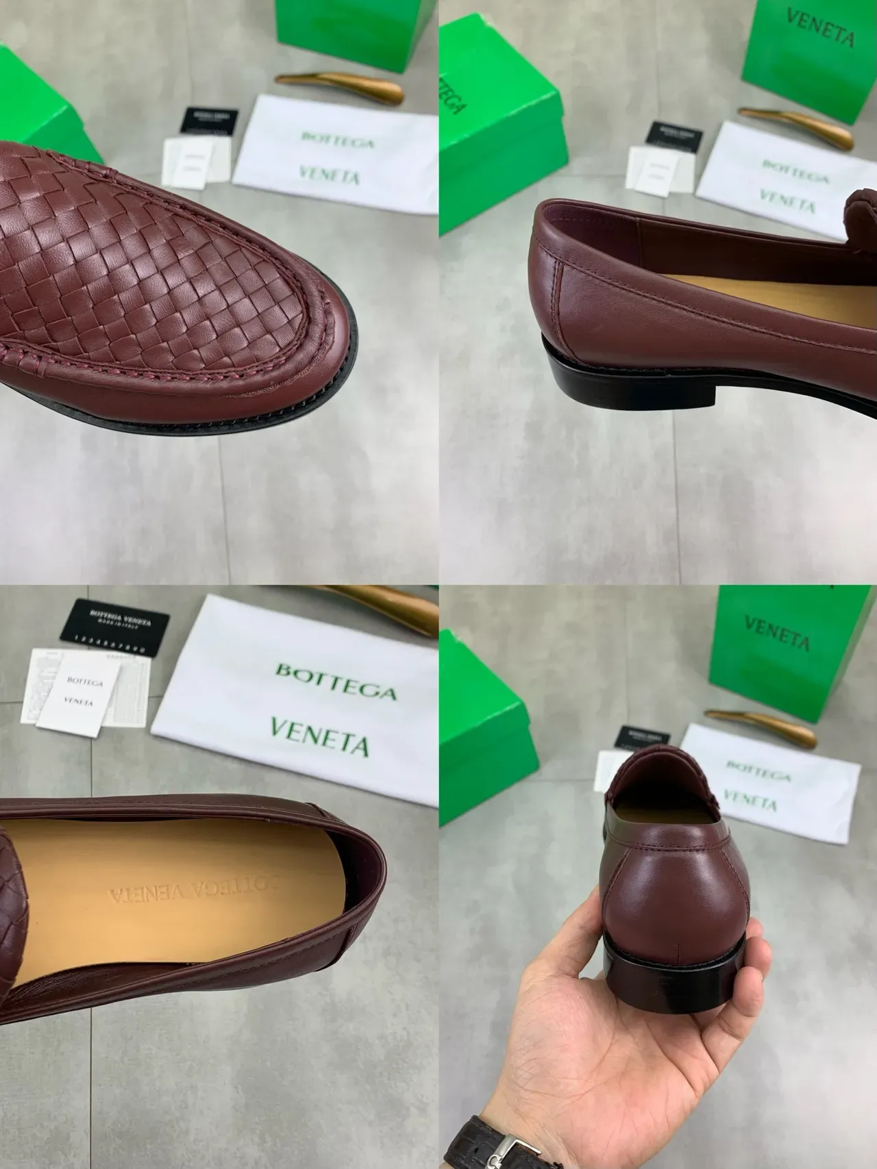 Bottega Veneta Andiamo বার্গান্ডি ব্ল্যাক Intrecciato-Woven Vamp স্মুথ লেদার আপার লোফার 3