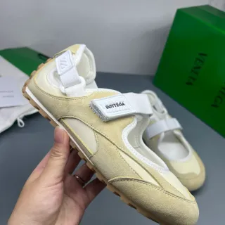 Bottega Veneta Beige Suede and Mesh Mary Jane Shoes