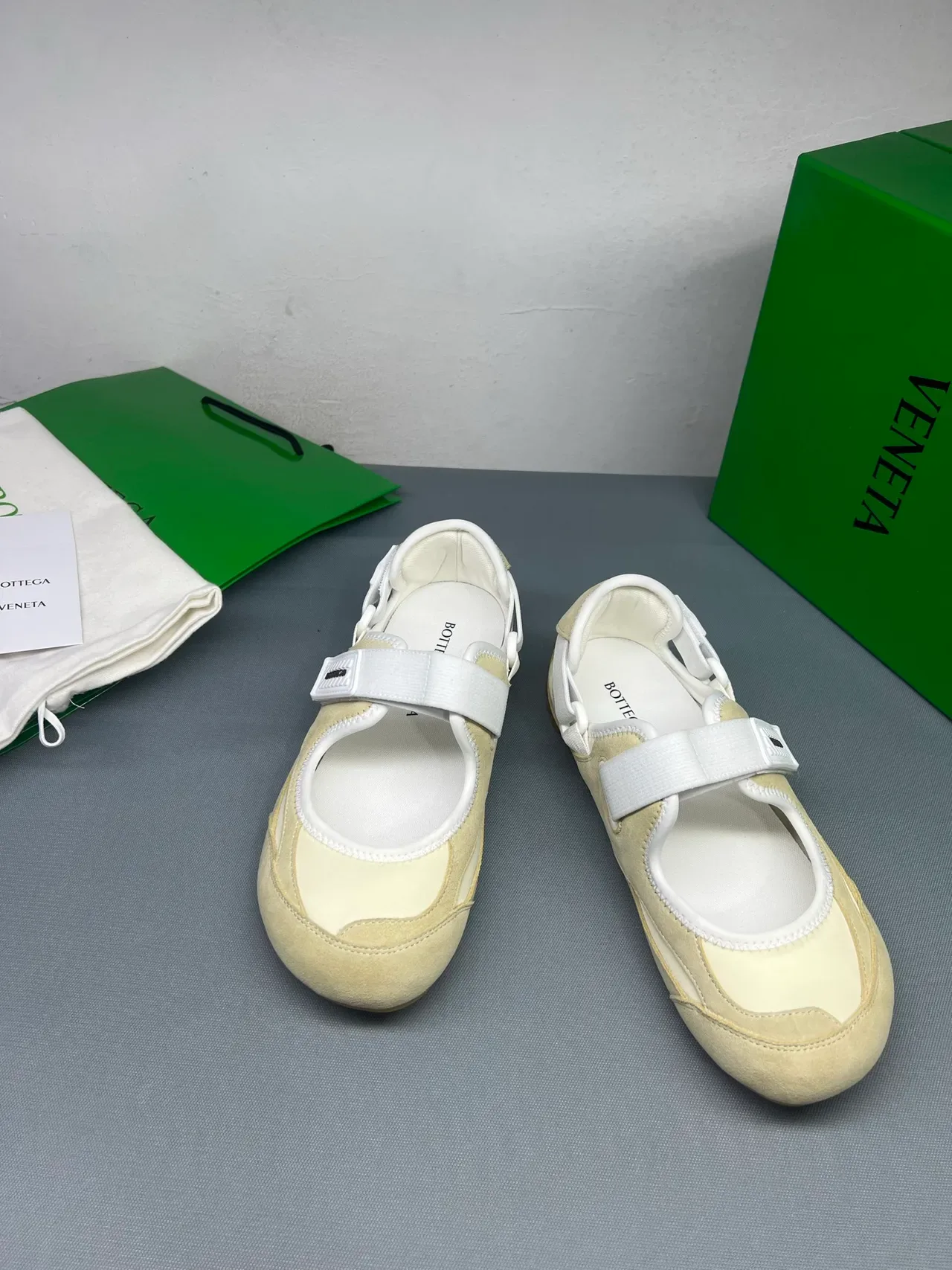 Bottega Veneta Beige Suede and Mesh Mary Jane Shoes 4