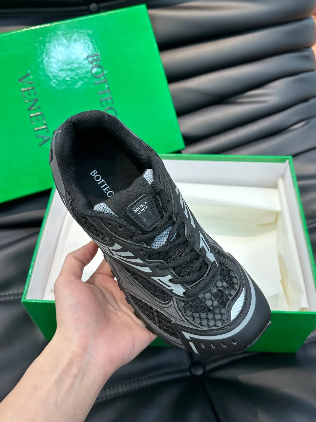 Bottega Veneta Black and Gray Technical Mesh Sneakers 4