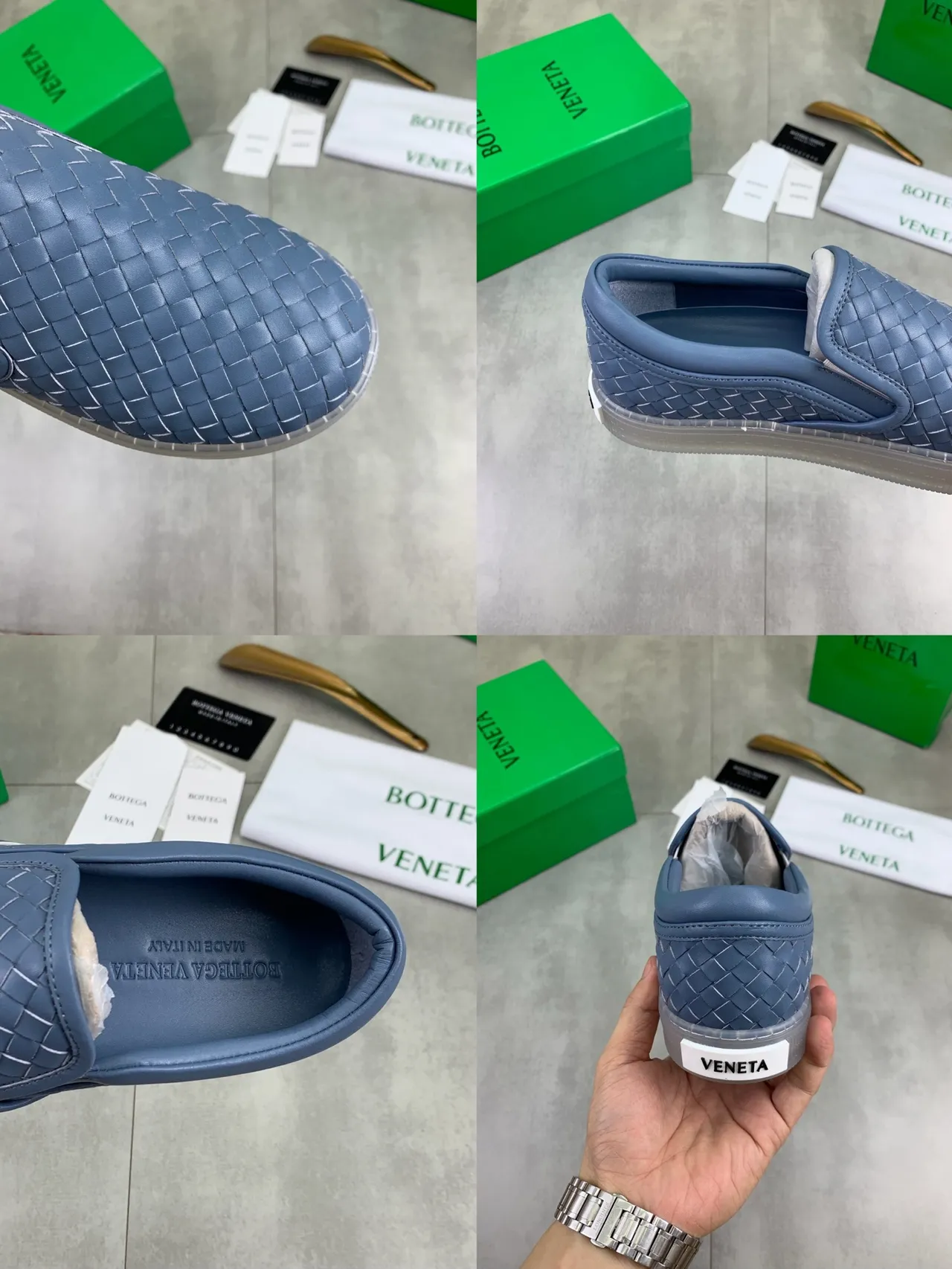 Bottega Veneta mocassim de couro trançado azul transparente slip-on 3