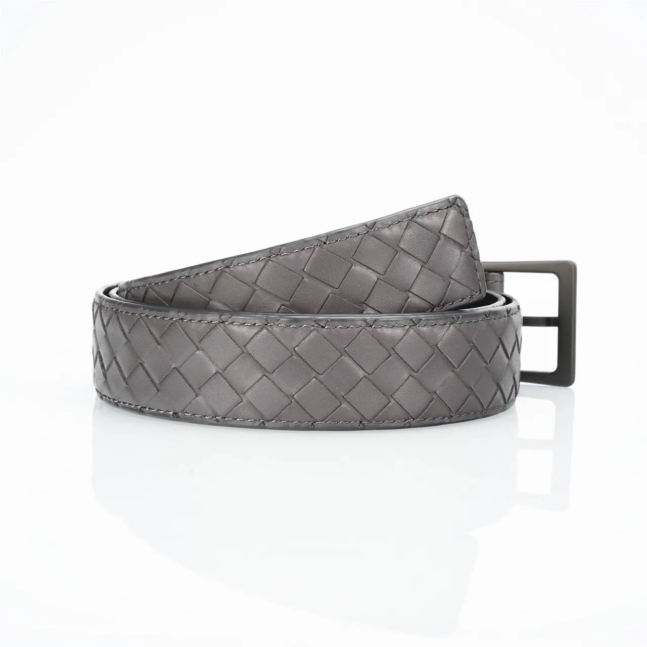 Bottega Veneta Cassette Intrecciato Ceinture en Cuir Gris 3