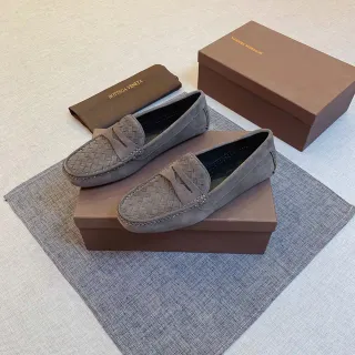 Bottega Veneta 灰色麂皮 Intrecciato 乐福鞋