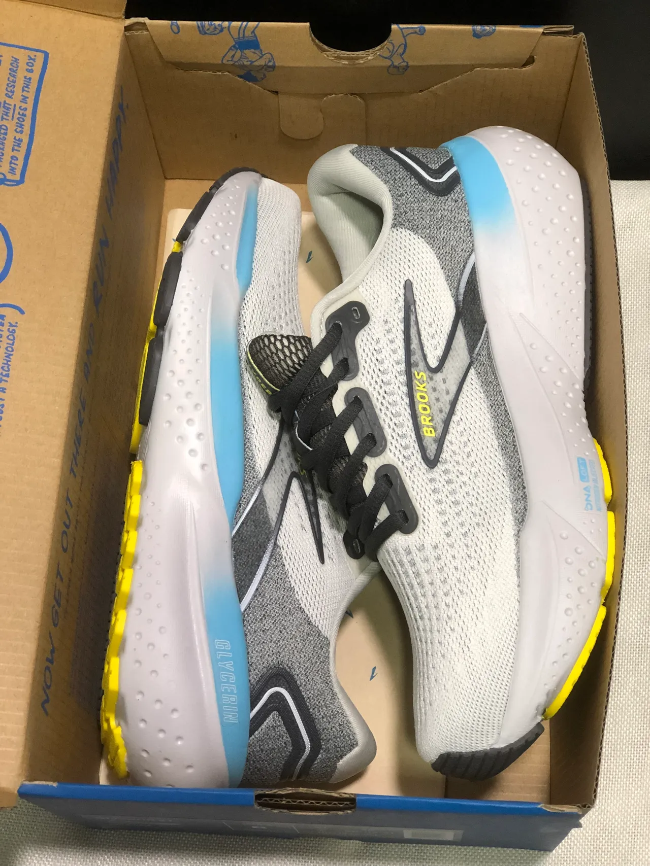 Brooks Glycerin White Gray Blue Yellow Running Shoes 2