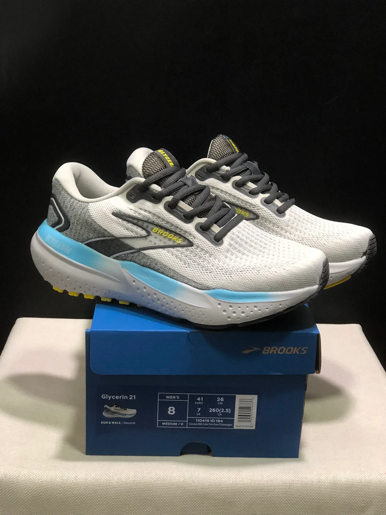 Brooks Glycerin White Gray Blue Yellow Running Shoes 3