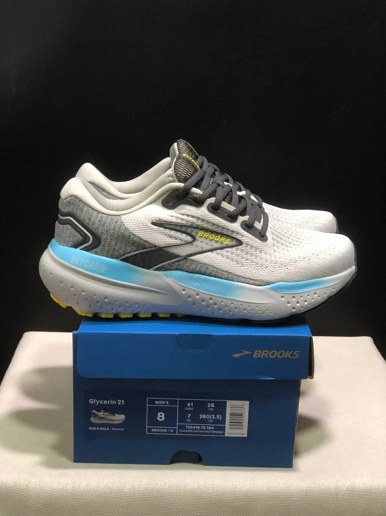 Brooks Glycerin White Gray Blue Yellow Running Shoes 4