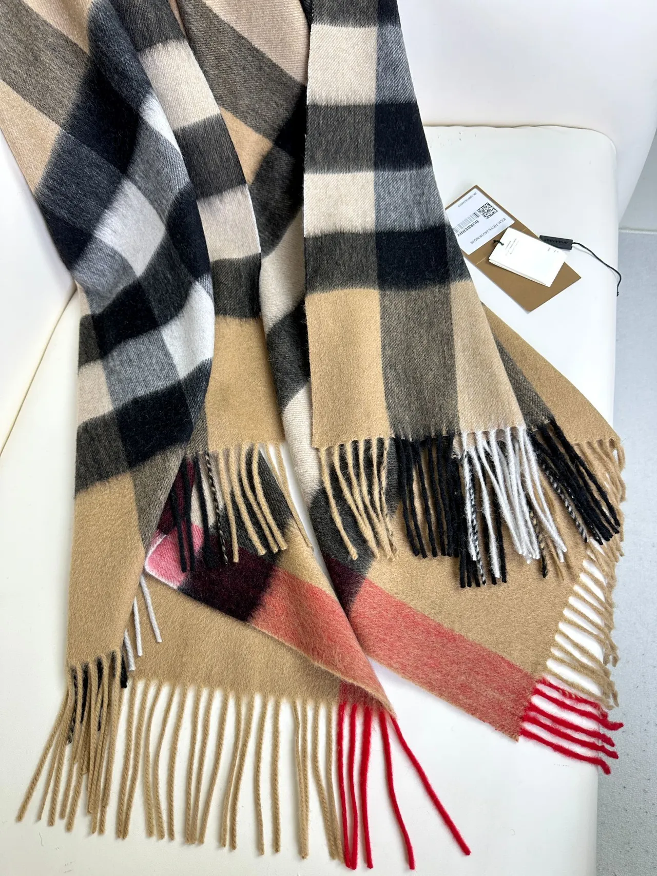 Burberry Beige Black Large-Scale Check Pattern Woven Texture Cashmere Scarf 9