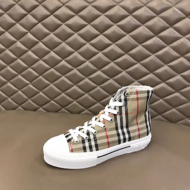 Burberry Beige Multicolor High-Top Canvas Upper Sneakers 1
