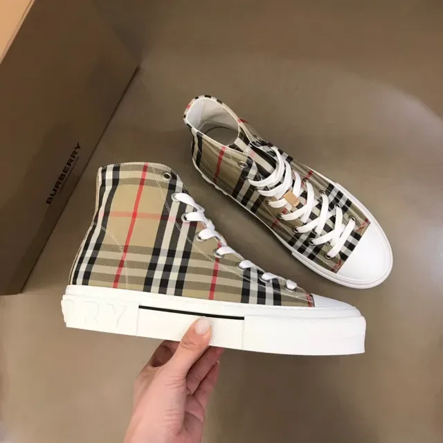 Burberry Beige Multicolor High-Top Canvas Upper Sneakers 6