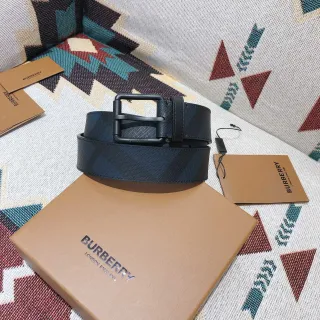 Burberry Black Matte Buckle Tonal Check-Patterned Leather Belt