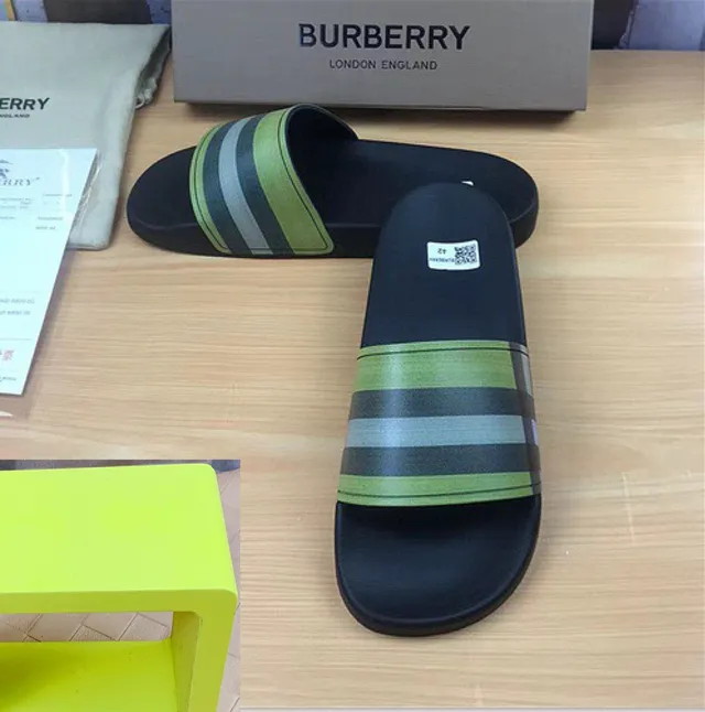 Burberry Black Multicolor Molded Rubber Sole Wide Check-Pattern Strap Slippers 3
