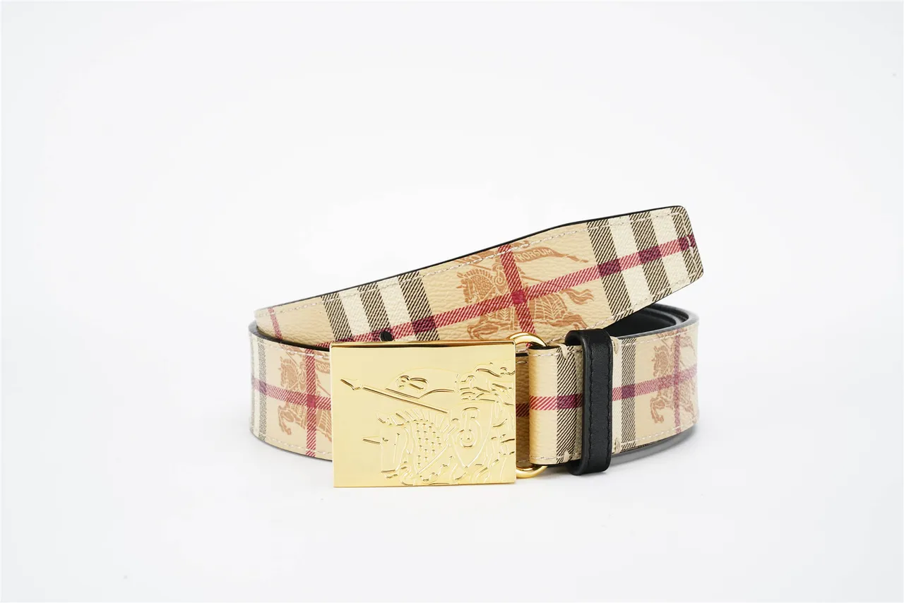 Burberry Knight Belt Beige Red Black Check Leather Belt 4
