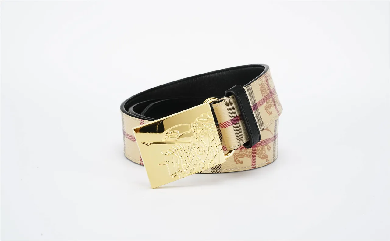 Burberry Knight Belt Beige Red Black Check Leather Belt 5