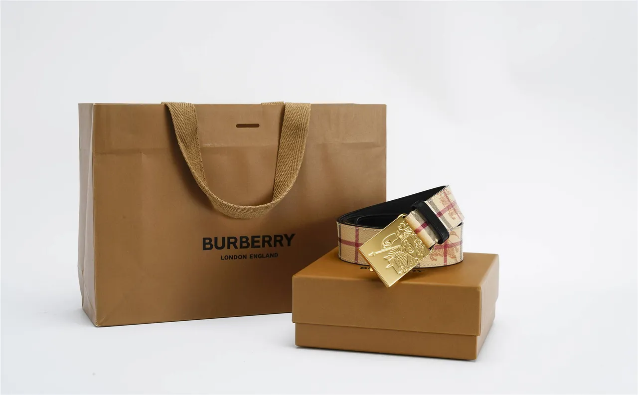 Burberry Knight Belt Beige Red Black Check Leather Belt 6