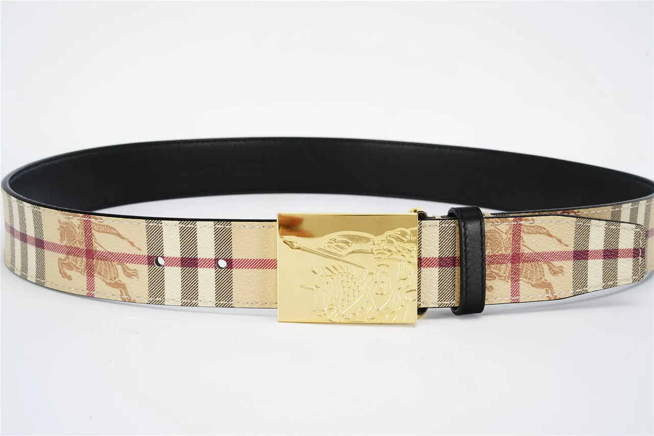 Burberry Knight Belt Beige Red Black Check Leather Belt 9