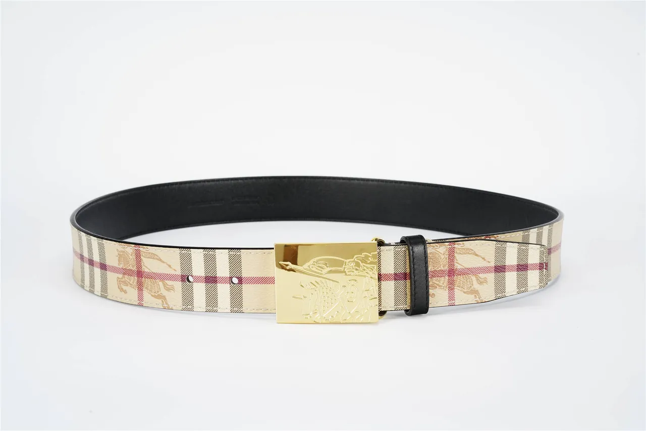 Burberry Knight Belt Beige Red Black Check Leather Belt 10