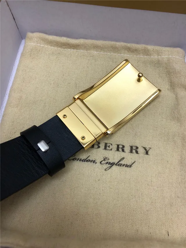 Burberry Knight Black Silver Embossed House Check Pattern Brushed Rectangular Buckle Leather Belt 2