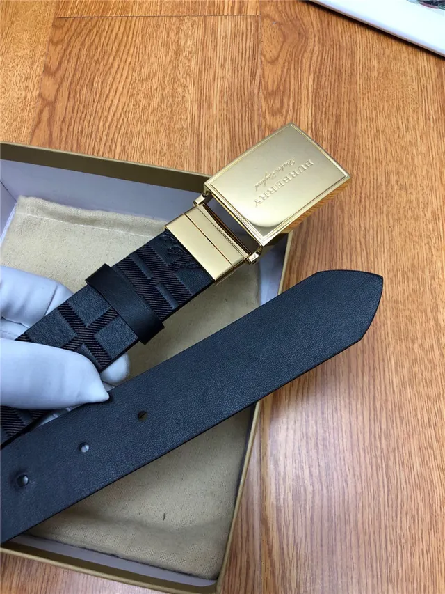 Burberry Knight Black Silver Embossed House Check Pattern Brushed Rectangular Buckle Leather Belt 4
