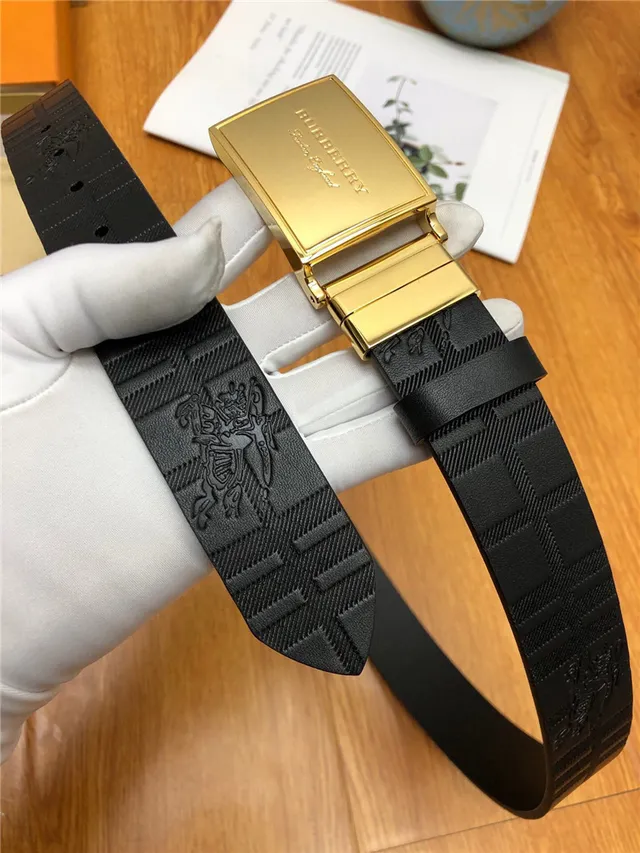 Burberry Knight Black Silver Embossed House Check Pattern Brushed Rectangular Buckle Leather Belt 5