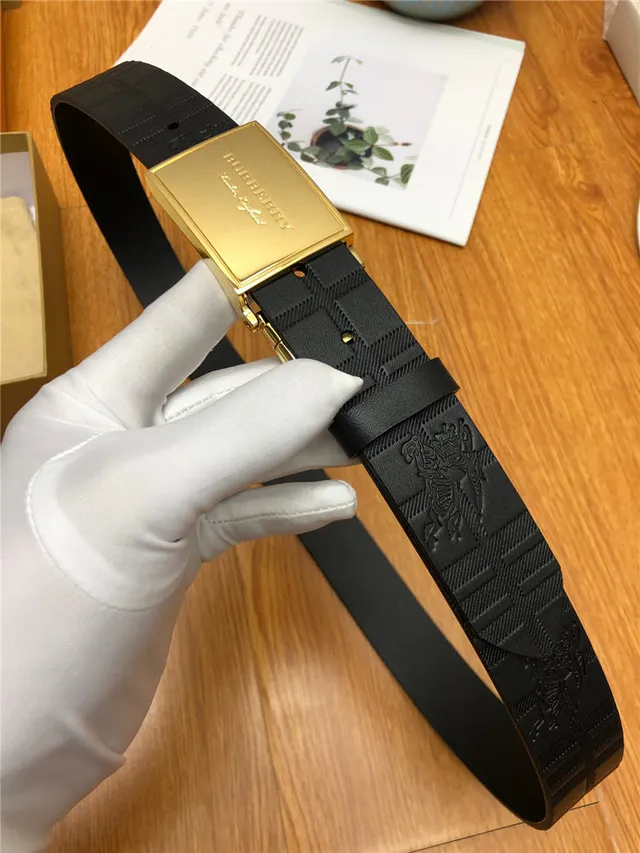 Burberry Knight Black Silver Embossed House Check Pattern Brushed Rectangular Buckle Leather Belt 6