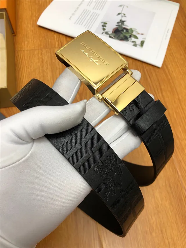 Burberry Knight Black Silver Embossed House Check Pattern Brushed Rectangular Buckle Leather Belt 7