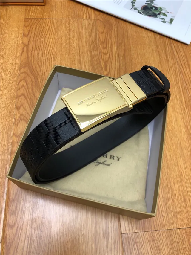 Burberry Knight Black Silver Embossed House Check Pattern Brushed Rectangular Buckle Leather Belt 9