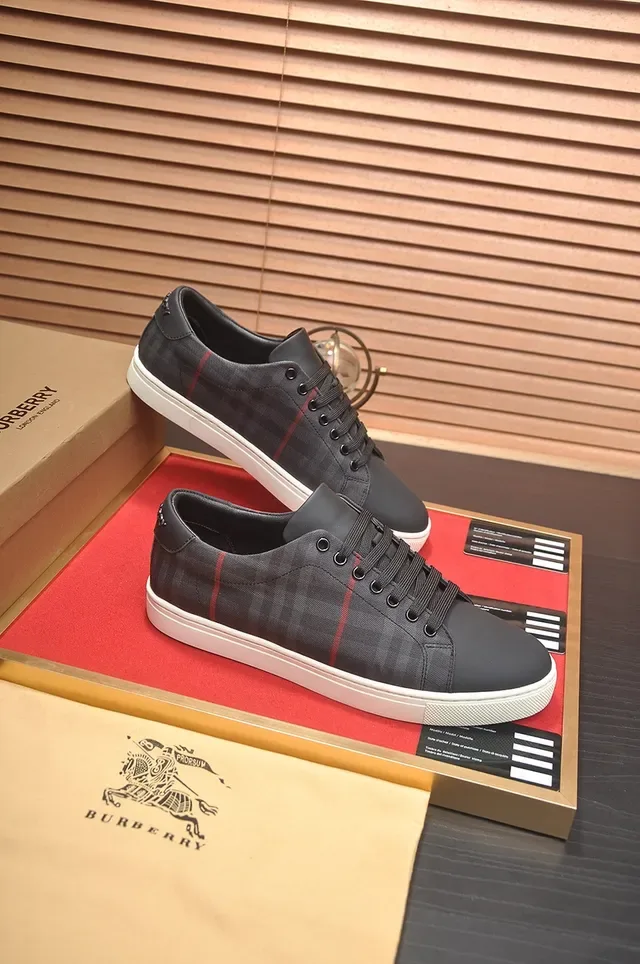 Burberry Knight Check Pattern Black and Red Lifestyle Sneakers 3