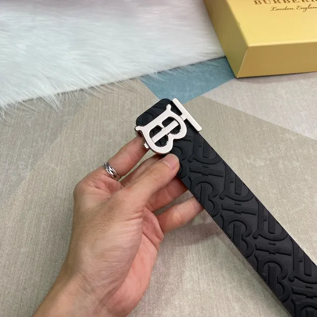 Burberry Knight Embossed Monogram Black Leather Belt 2