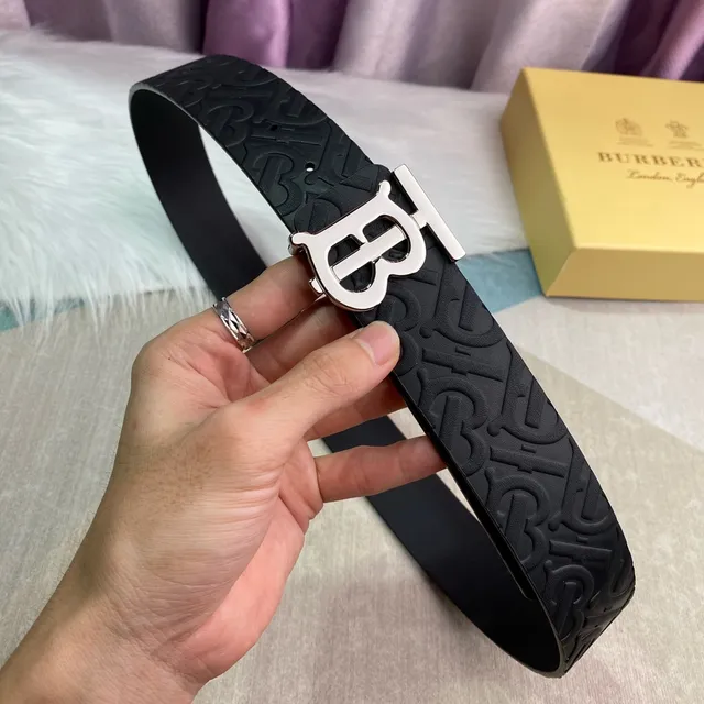 Burberry Knight Embossed Monogram Black Leather Belt 3