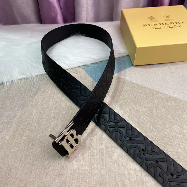 Burberry Knight Embossed Monogram Black Leather Belt 4