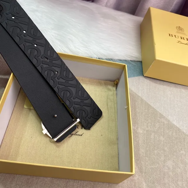 Burberry Knight Embossed Monogram Black Leather Belt 6