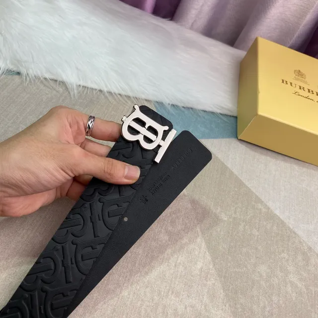 Burberry Knight Embossed Monogram Black Leather Belt 7